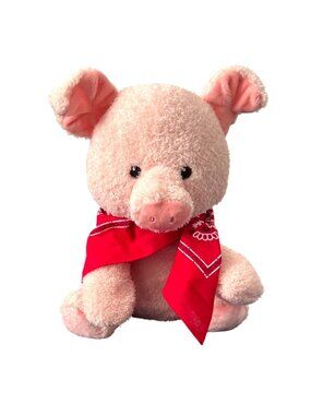 Pink Plush Pig Toy With Red Bandana 10" By Spark Create Imagine For Kids